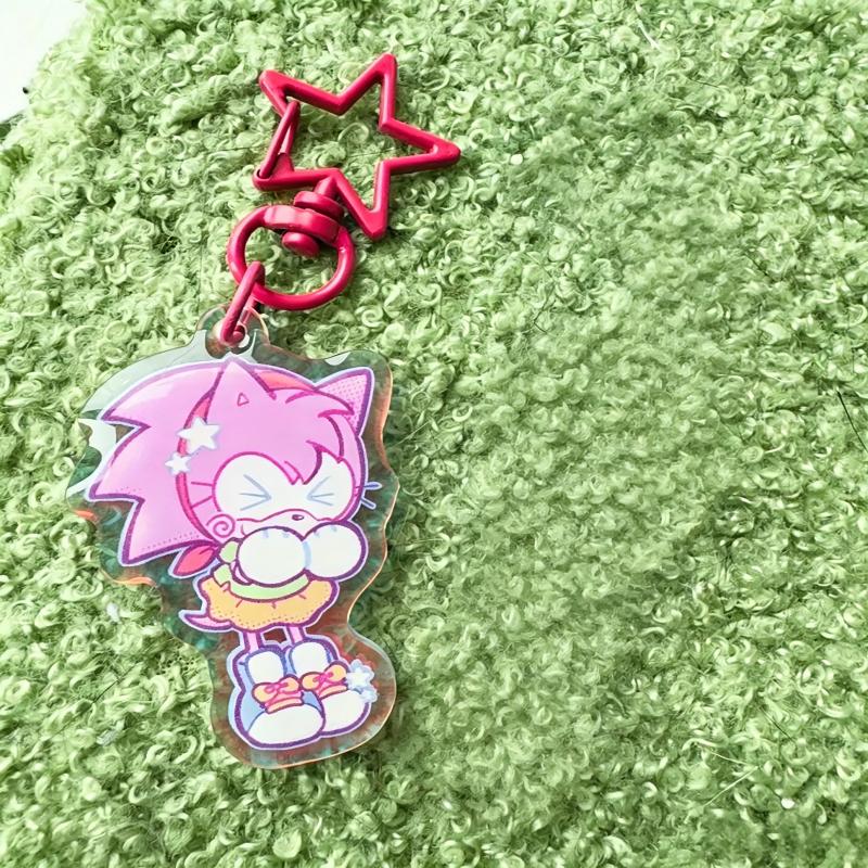 Amy Rose & Metal Sonic Acrylic Keychain | Cute Sonic The Hedgehog Bag Charm, Anime Game Accessory for Fans красный