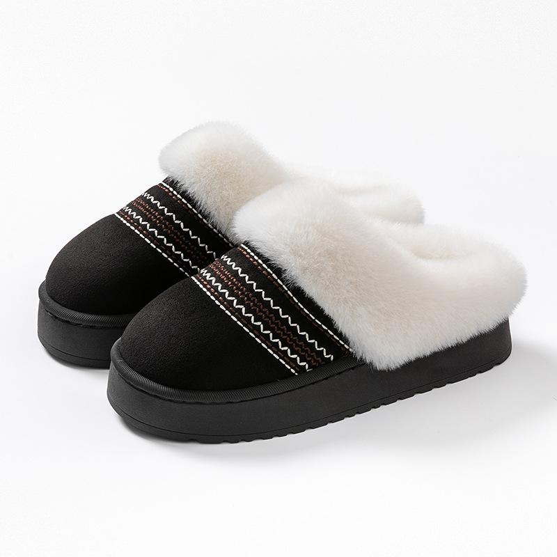 Thick and Warm Cotton Slippers with Added Velvet, Suitable for Women To Wear Outside In Winter. Soft Soled Plush Slippers for Home and Indoor Use