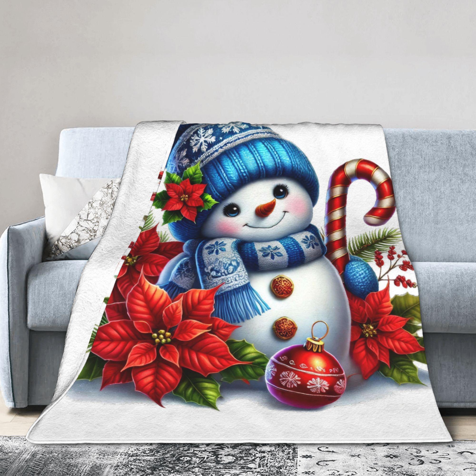 

Christmas Snowman Flannel Blanket Winter Soft Warm Throw Blanket for Children Couch Chair Novelty Bedspread Sofa Bed Cover 30x40in