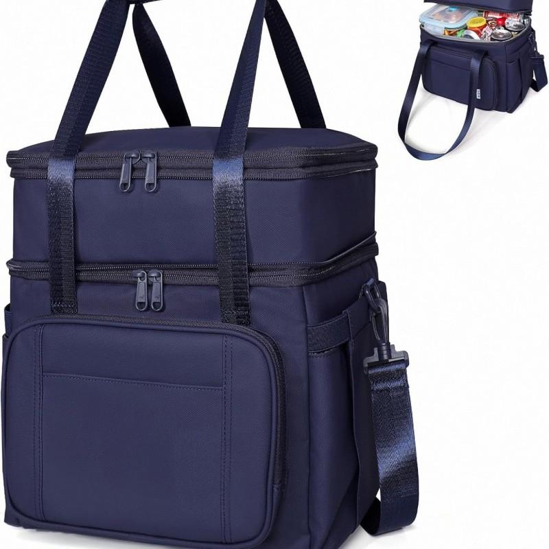 Insulated Lunch Bag Double-Layer Leakproof Cooler Tote Crossbody Handheld Work Outdoor Picnic Travel