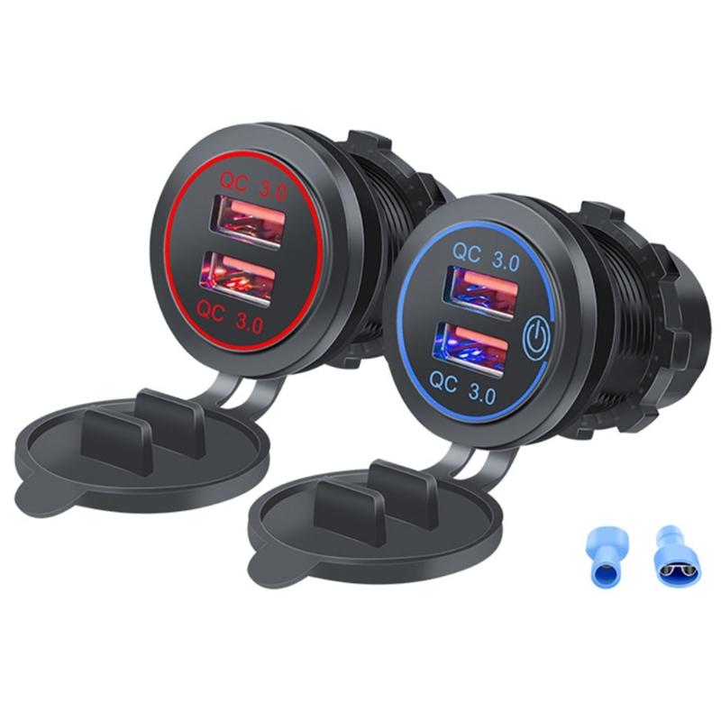 Upgrades Double  USB Car Charges Quick Charge Adapter Fast Charging ABS Dustproof USB Adapter for Vehicle Botas Motorcycles