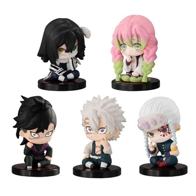5-piece set of Q-version Demon Slayer sitting ghost dolls, Tanjiro and Inosuke figurines, PVC figures, models, toys, and gifts.
