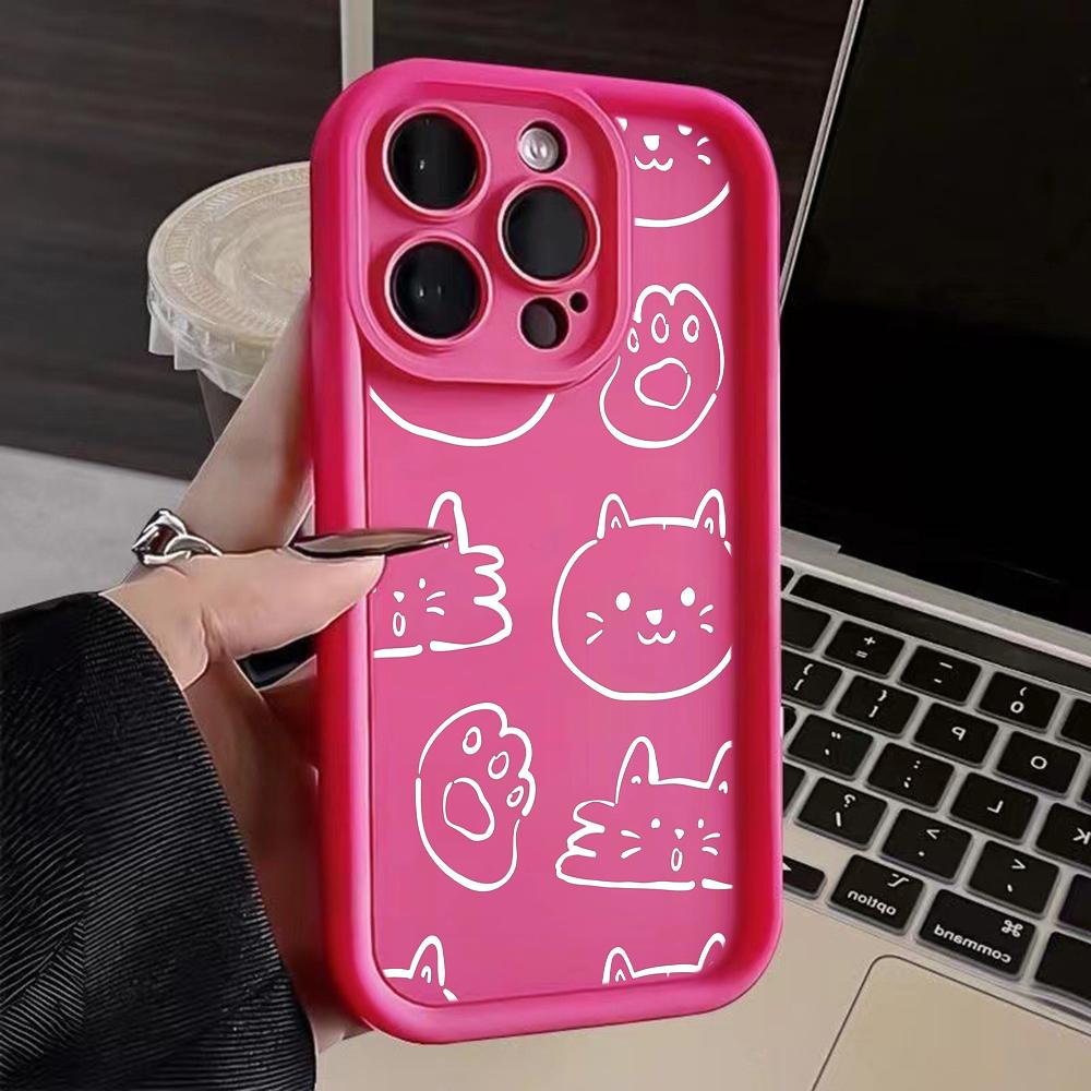 

LZ12 cat милый мультяшный силиконовый чехол для телефона iPhone 11 13 14 15 16 Pro Max 7 8 16 Plus 12 mini XS Max XR противоударный задний чехол for iPhone 16 Pro Max