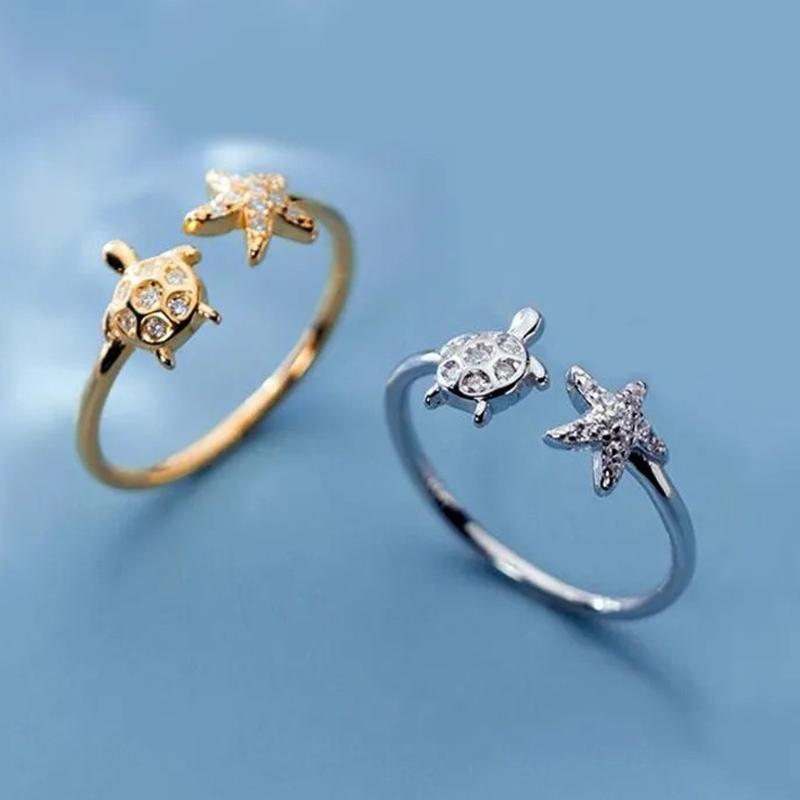 Stylish Sea Turtles And Starfish Designs Ring Trendy Accessory Comfortable Finger Accessories Gift For Women Girls