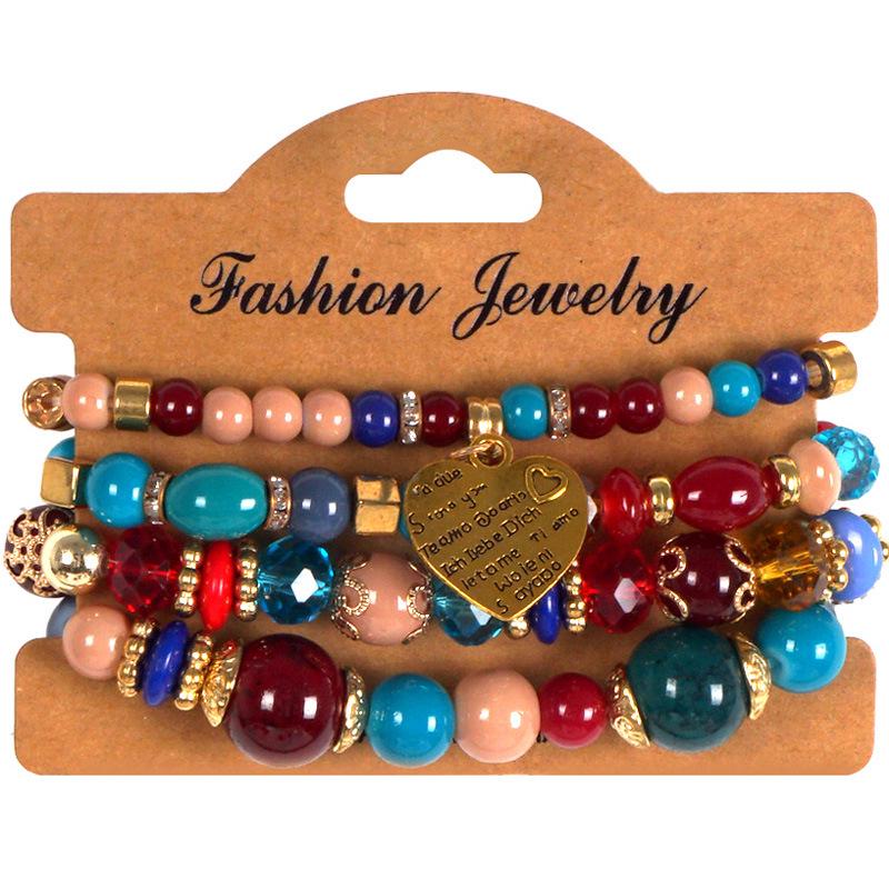 

Богемский браслет из бусин в форме персикового сердца с плетеным вручную кулоном