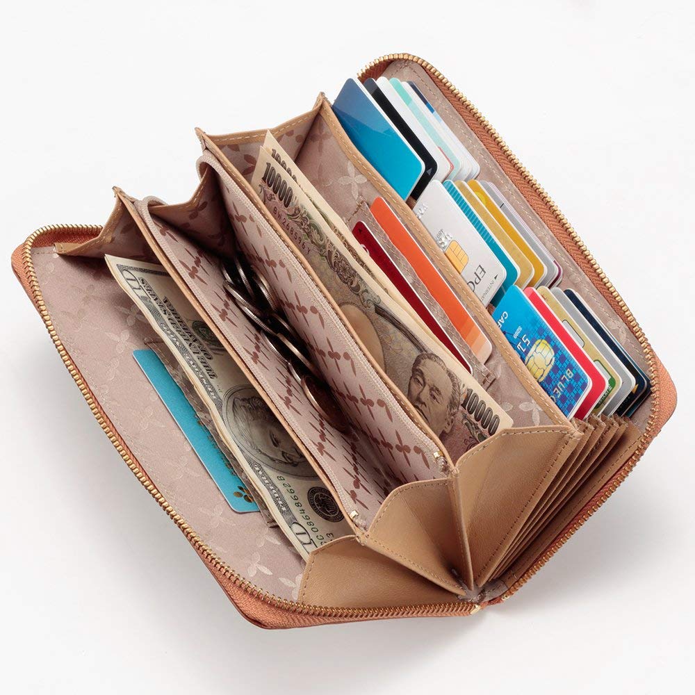 Chiocciola Genuine Leather Long Wallet with Ample Clear At a Glance Women's Storage, (Brown)