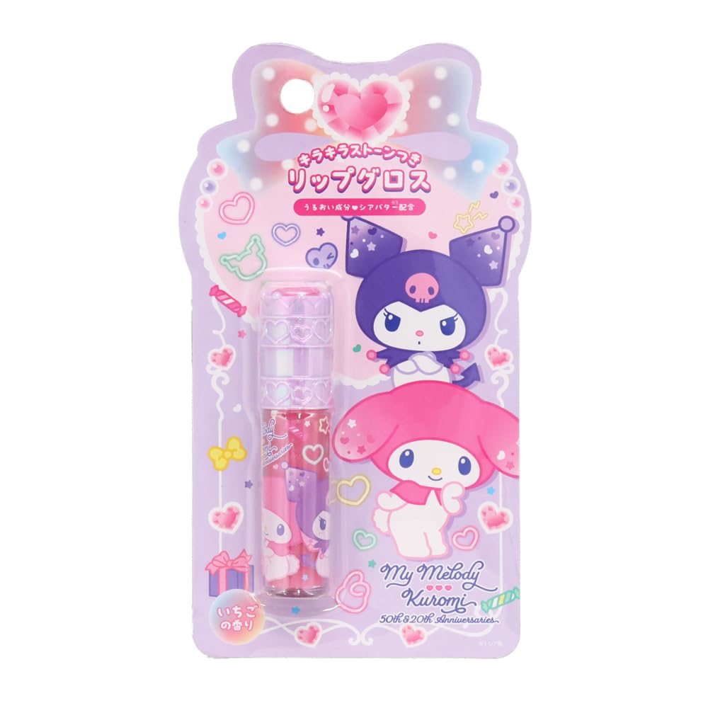 Shobido Sanrio Stone Lip Gloss (My Melody & Kuromi) with Glitter, Soap-Removable, Sanrio Kids' Cosmetics SA43879