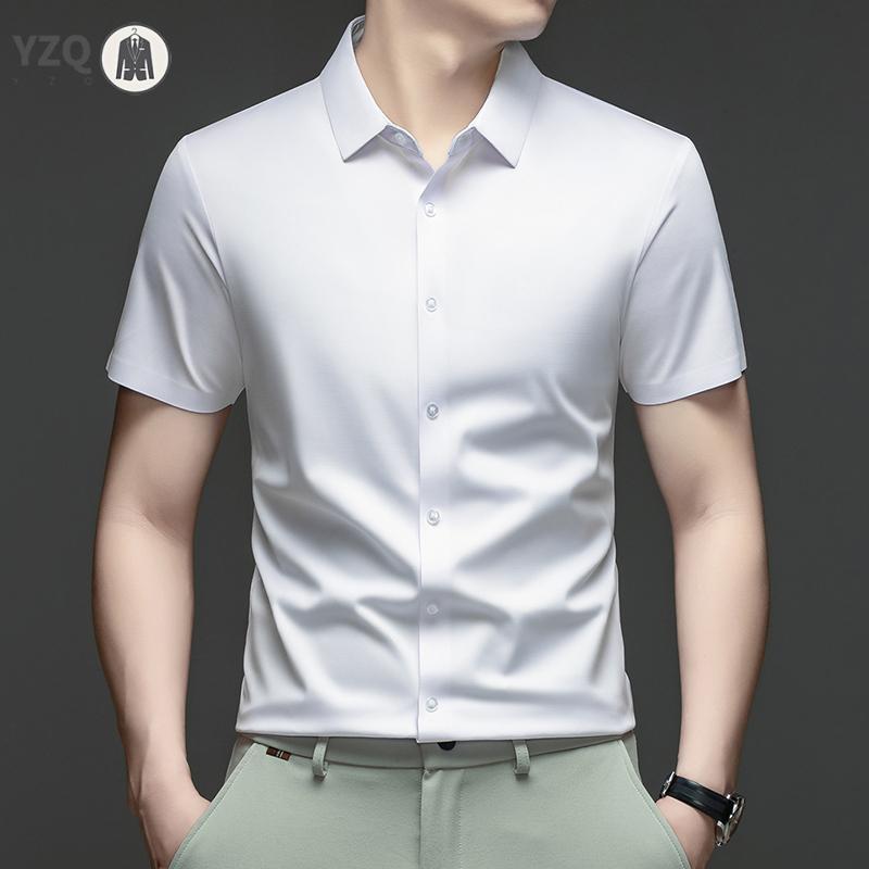 Mens Everyday Shirt Short Sleeve Ice Silk MoistureWicking for Business Events