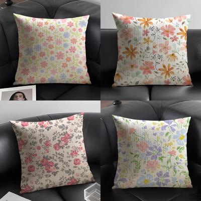 Blumenmuster Niedliche Kissenhülle Natürliches Leinen Bio-Stoff Doppelseitiger Druck Sofa Heimdekoration Geschenk Kissenbezug