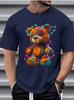 Unisexs Summer Cotton Fashionable Casual Sports Loose Large Cartoon Teddy Bear Pattern Printed Round Neck Short Sleeve Tshirt Dry