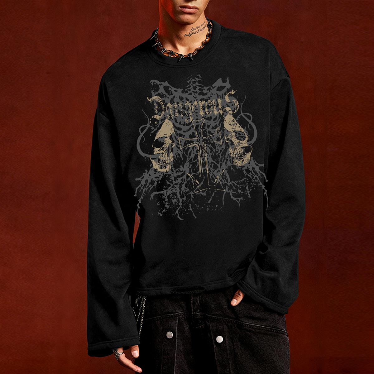 

Men s Y2K Gothic Skull Cross Distressed Print Sweatshirt XXL чорний
