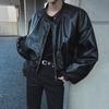 Giacca Corta in Pelle da Uomo, Cappotto Largo Autunno e Inverno, Giacca di Pelle da Motociclista alla Moda Stile Coreano