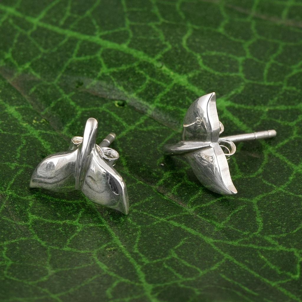 Whale Tail Stud Earrings - 925 Sterling Silver