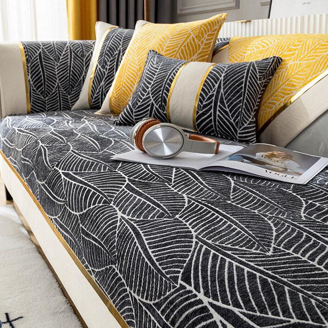 

Современный синельный жаккардовый 3-4-местный чехол для дивана с листьями, чехол для дивана, лоскутный чехол для секционного стула, простой нескользящий чехол Cushion cover45x45cm чёрный