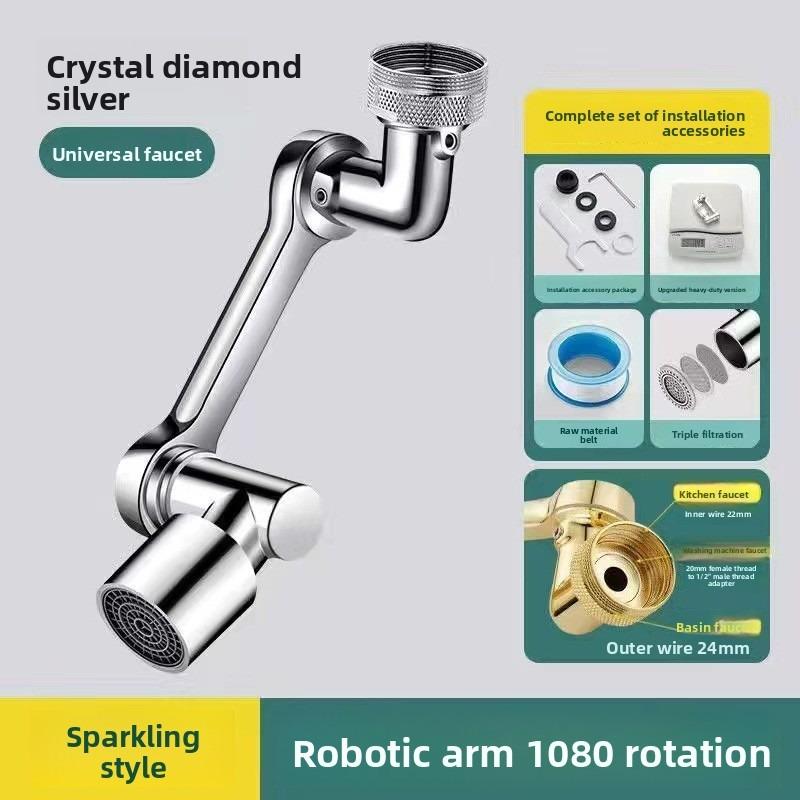 Mechanischer Arm Universeller Wasserhahnverlängerer Waschbecken, Multifunktionaler Vollkupfer Drehbarer Haarwaschhahn, Verlängerter Universeller Wasserhahn