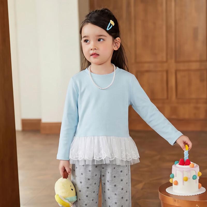 LUSON Baby Girls' Long Sleeve Lace-Hem T-Shirt