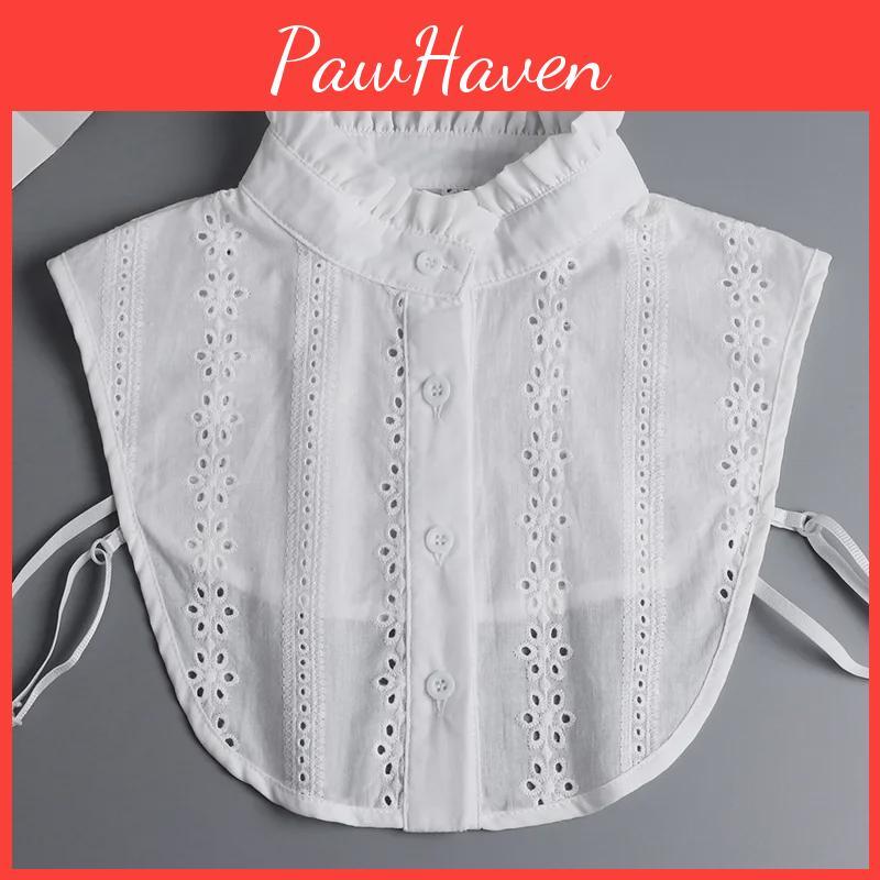 Cotton Womens Detachable "elegant Jacquard Stand Collar With Ruffle Detail"