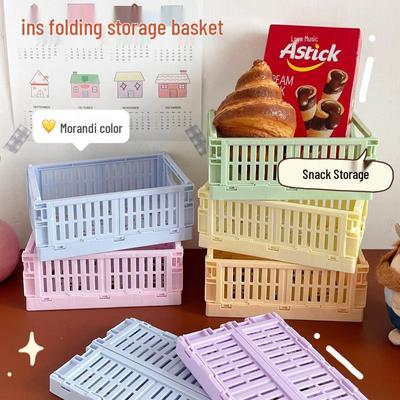 Solid Color Mini Folding Plastic Storage Box & Desktop Organizer for Stationery and Washi Tape