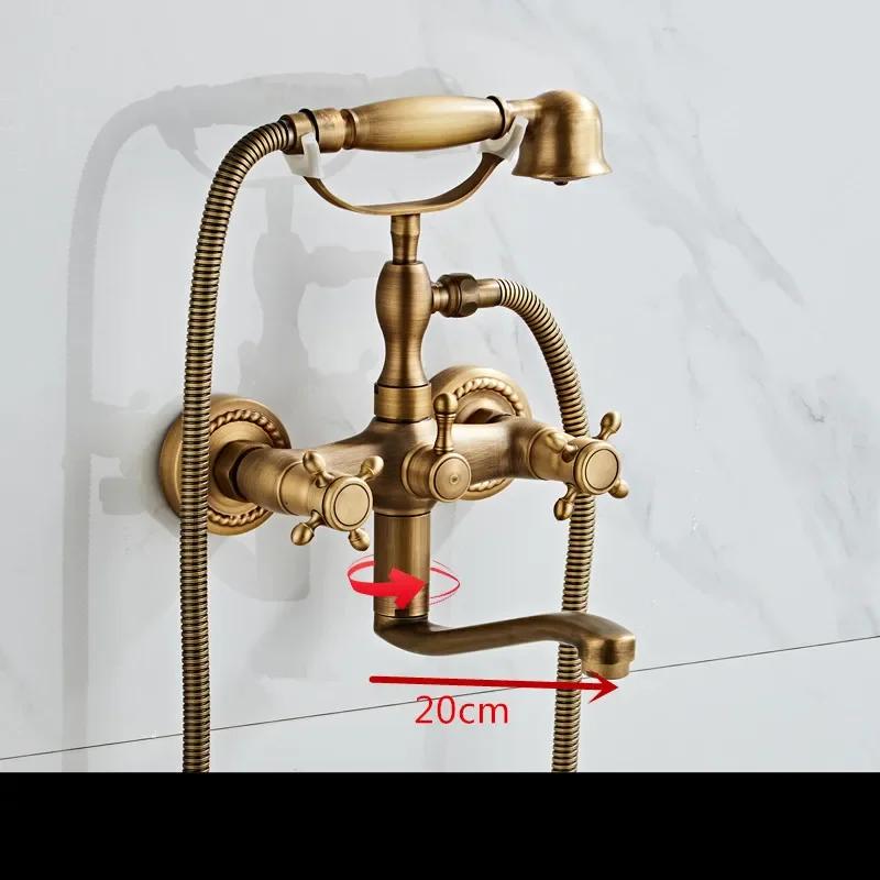 

Ванный смеситель из античной латуни, настенный смеситель для душа и раковины в ванной комнате, кран с ручным душем, набор душевых смесителей для ванны