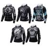 Mens Slim Fit Hooded Gym Workout Top Digital Print Long Sleeve Athletic Shirt Fitness Running Training