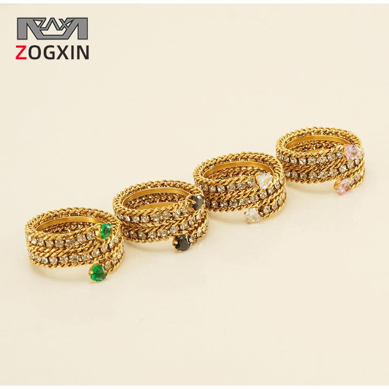 

Stainless Steel 18K Full Diamond Adjustable Multi-layer Trendy Ring Size 7