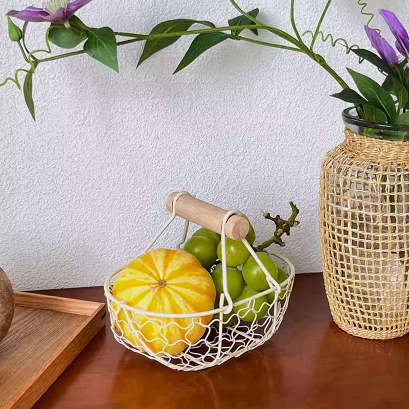 Iron Fruit Basket Picnic Basket Vintage Wedding Basket Snacks Bread Storage Basket With Hand Grip Simple Storage Basket