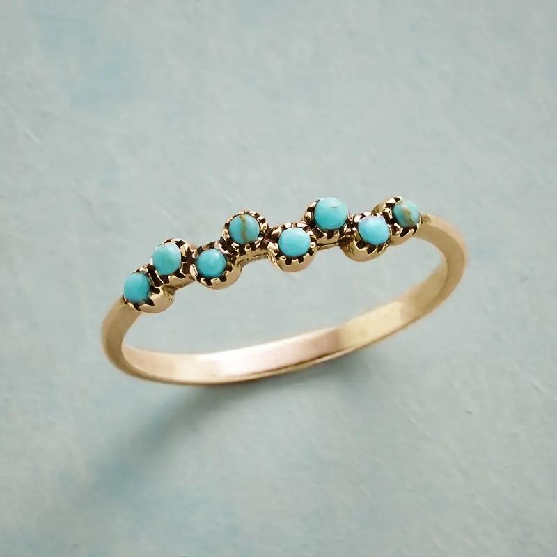 Huitan Irregular Imitation Turquoise Vintage Women Rings Metal Blue Bead Chic Y2K Girls Accessories Hot Trendy Drop Ship
