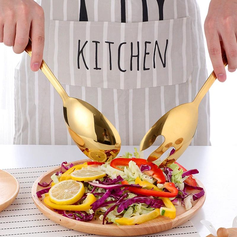 2Pcs Large Salad Spoon Fork Set Stainless Steel Western-style Cutlery Salad Pasta Food Server Home Kitchen Restaurant Tableware