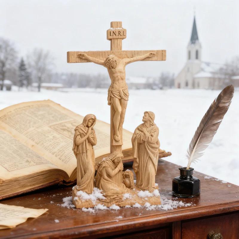 Jesus Crucifixion Scene Statue, Hand-Carved Wooden Calvary Decoration, 14 Station of the Cross, Religious Christian Sculpture