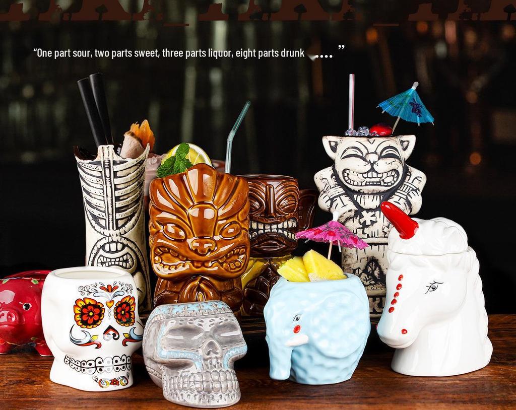 Hawaiian Tiki Zombie Skull Ceramic Cocktail Glass