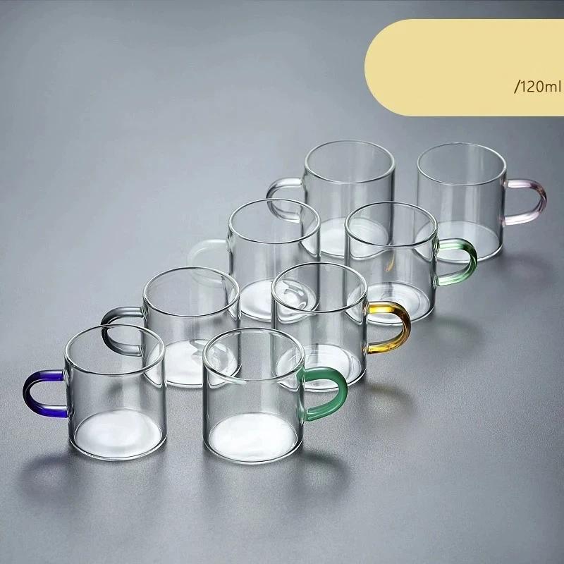 

120ml Colorful Handle Glass Tea Cup with Handle – Heat Resistant High Borosilicate Water Cup Colorful-8 cups