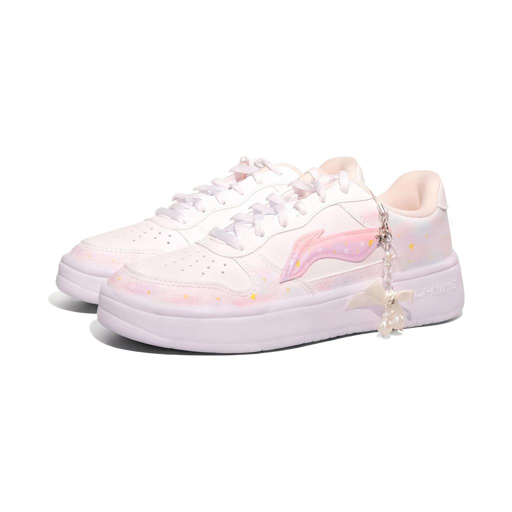 Li Ning Floating Boat Synthetic Leather Wear resistant And Lightweight Low top Skateboard Shoes Women's White Pink AGCS420-6(Team1114-)