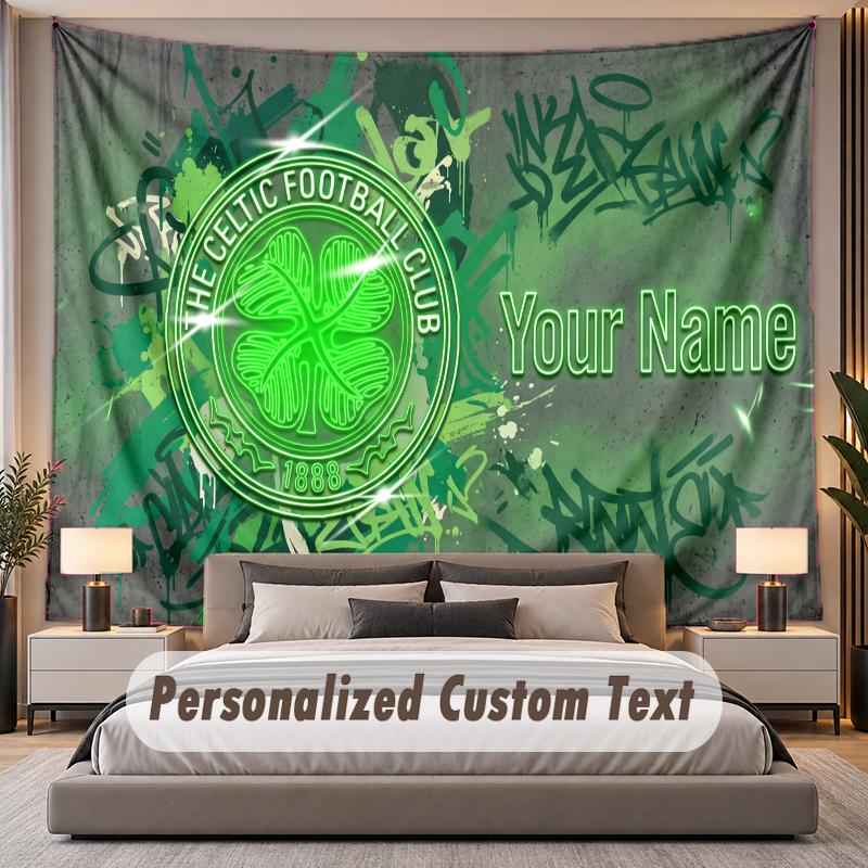 Custom Name Text Tapestry Celtic FC Personalized Polyester Wall Tapestry For Bedroom And Room