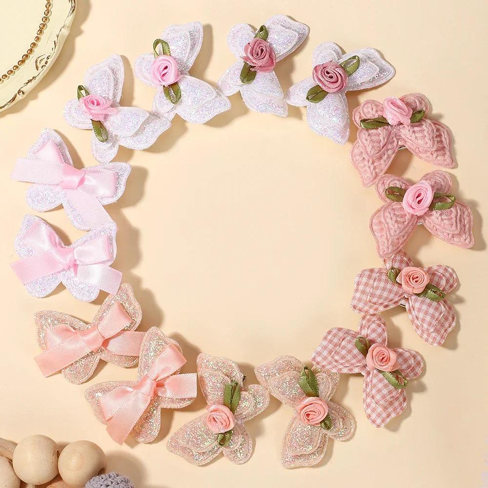 14pcs/set Cute Butterfly Hair Clips for Women Girls Handmade Sweet Hairpins Plaid Flower Kids Toddler Headwear Hair Accessories