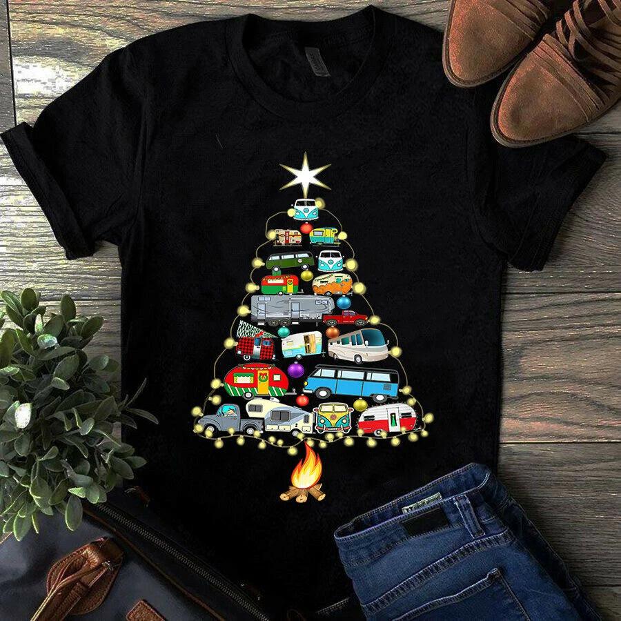 Christmas Tree Camper Vehicles Camping RVing Trailers Gift Unisex Men's and Women's T-shirts
