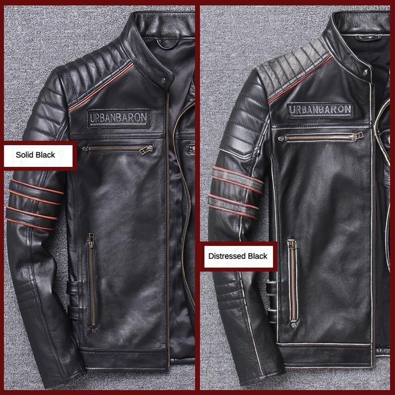 Wiosenne zimowe kurtki z prawdziwej skóry męskie płaszcze prawdziwa skóra bydlęca stojak kołnierz haftowana czaszka wąskie kurtki Punk wysokiej jakości