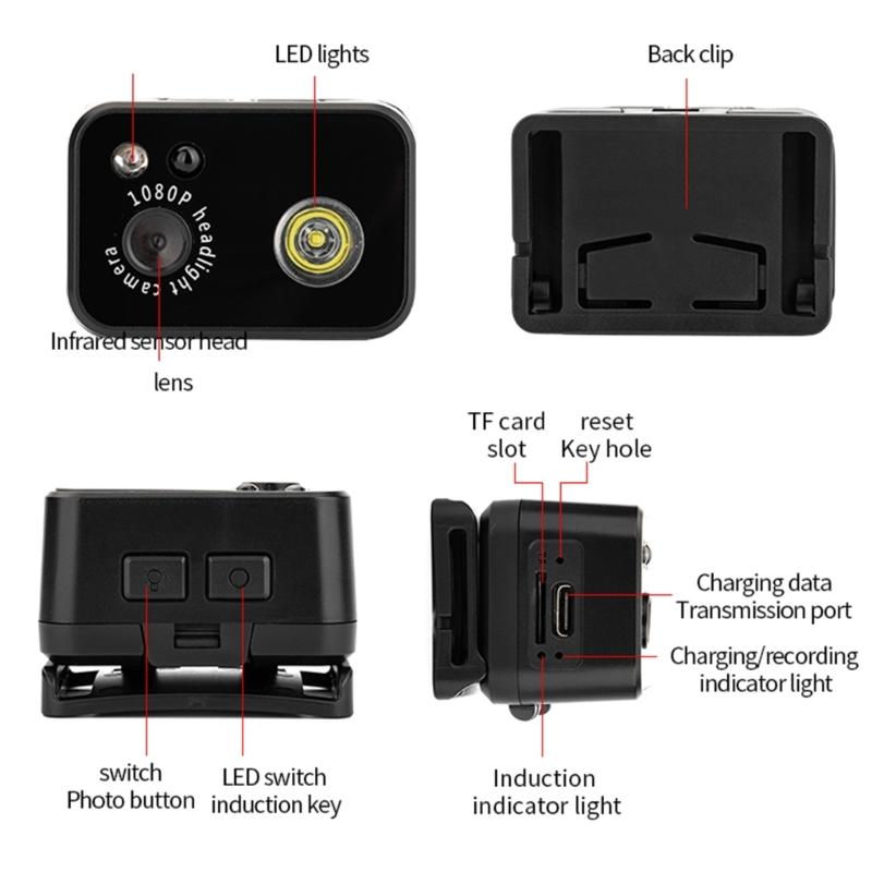 1080P Tragbare Stirnlampe Kamera mit 2MP Objektiv Lange Akkulaufzeit Outdoor Action Camcorder für Outdoor Nachtexploration