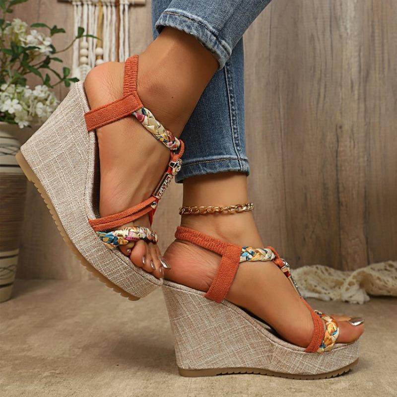 Fashion New European and American Style Fashionable Round Toe Open Toe One-line Set with Women's Large-size Fashionable Wedge Sandals