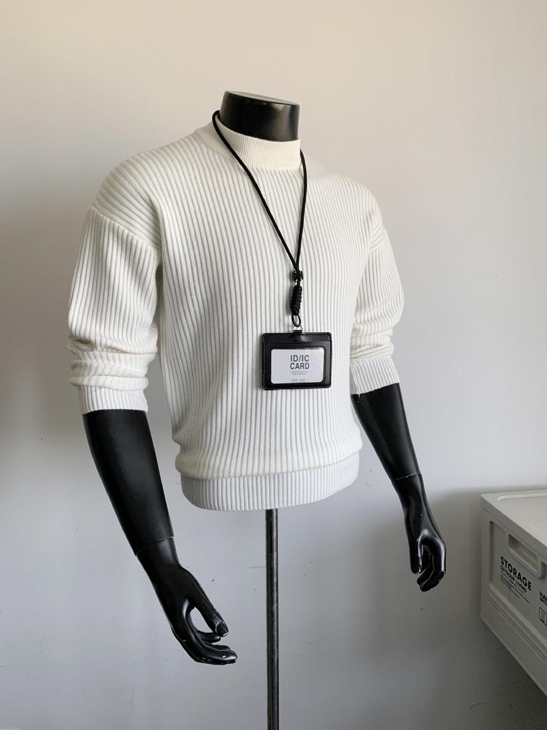Men's Winter Korean-Style Ribbed Knit Sweater with Half-High Collar - Trendy, Clean Fit