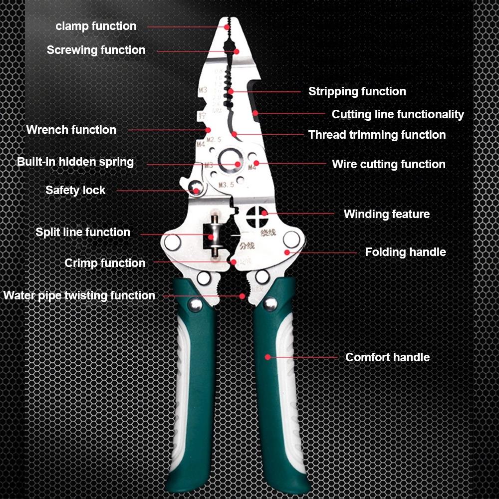 Multifunctional Foldable Wire Stripper Crimper Cable Cutter Pliers Electrician Cable Cutting Wiring Pulling Stripping Tools