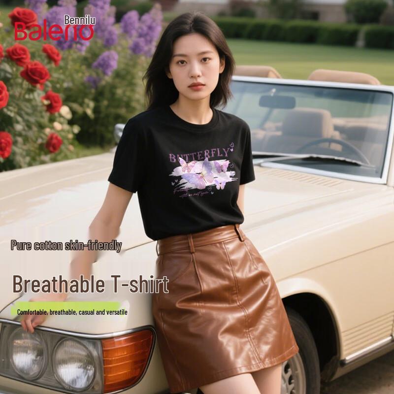 Baleno 2026 Summer Women s Printed Short Sleeve Cotton T-Shirt M