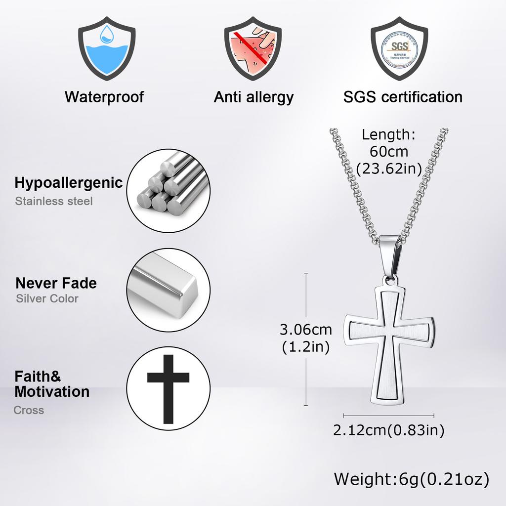 Stainless Steel Cross Pendant Necklaces for Men Boys,Never Fade Metal Necklaces,Casual Trendy Jewelry Gifts