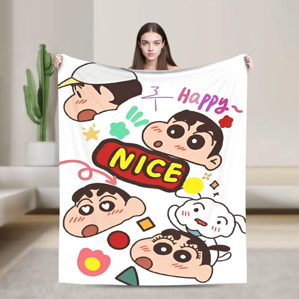Cute Cartoon Crayon Shin-chan Blanket  Wool Funny Breathable Throw Blankets for Home Textile Decor