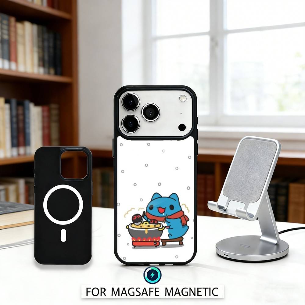 Fluffy-Cat B-Bugcat C-Capoo Phone Case Magnetic For iPhone17 16 15 14 13 12 Pro Max For Magsafe Wireless Charging Cover