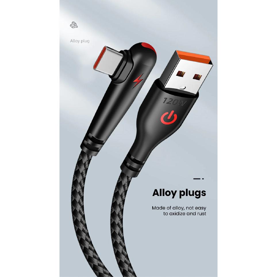 6A 120W 90 Degree Elbow USB Type C Cable Fast Charging Data Cord High Speed Data Transfer Cable Type C Quick Charge Charger Wire