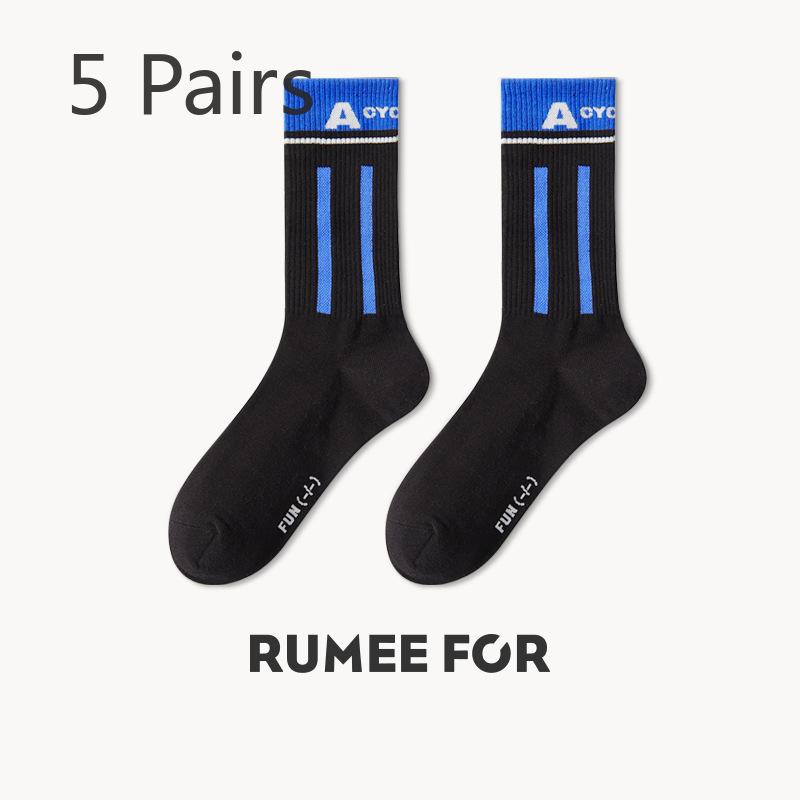 5 Pairs of Female Spring and Autumn Style Deodorant Sports Letter Striped Student Tube Socks