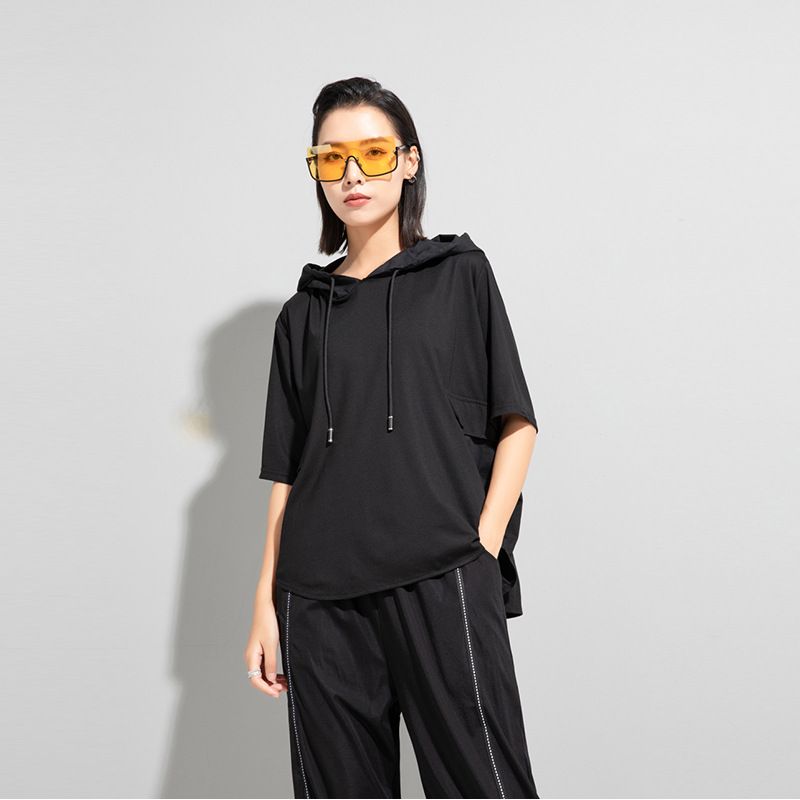 

Short-Sleeved Shirt Loose Younger Hoodie Sweatshirt Women s Summer T Middle-Aged Ladieswear Casual Fashionable T-shirt Tops Fashion Small Shirt Black L