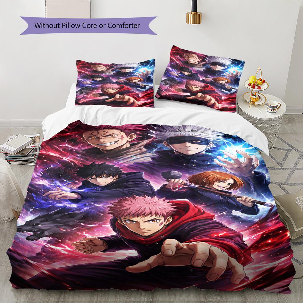 J-Jujutsu K-Kaisens Pattern Bedding Quilt Set Quilt Cover Pillowcase Home Decoration Gift (1 * Duvet Cover + 2 * Pillowcase, Without Core)