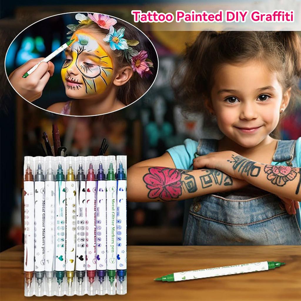 10 Pcs Acrylic Double-head Marker Pen Art Painting Doodle Nail DIY Waterproof Mark Pen Adult, Student, Children's Supplies
