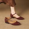 Krazing Pot Cow Skin Round Toe Low Heels Summer Shoes Big Size 42 Ankle Straps Women Pumps